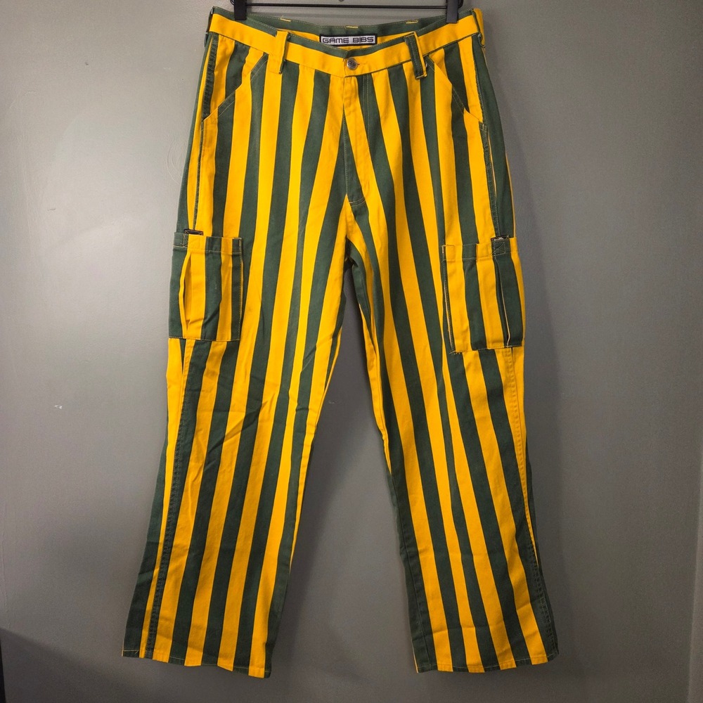 Green Bay Packers Game Bibs Men's NFL Striped Cargo Pants Size 34x32